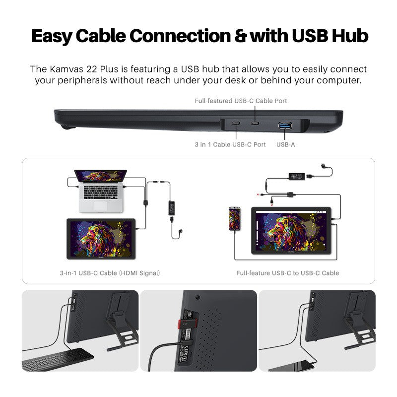Monitor de tableta gráfica Huion de 21,5 pulgadas Kamvas 22 con 120%~140% sRGB, tableta de dibujo compatible con Linux, MacOS, Laotop, Android, USB3.1