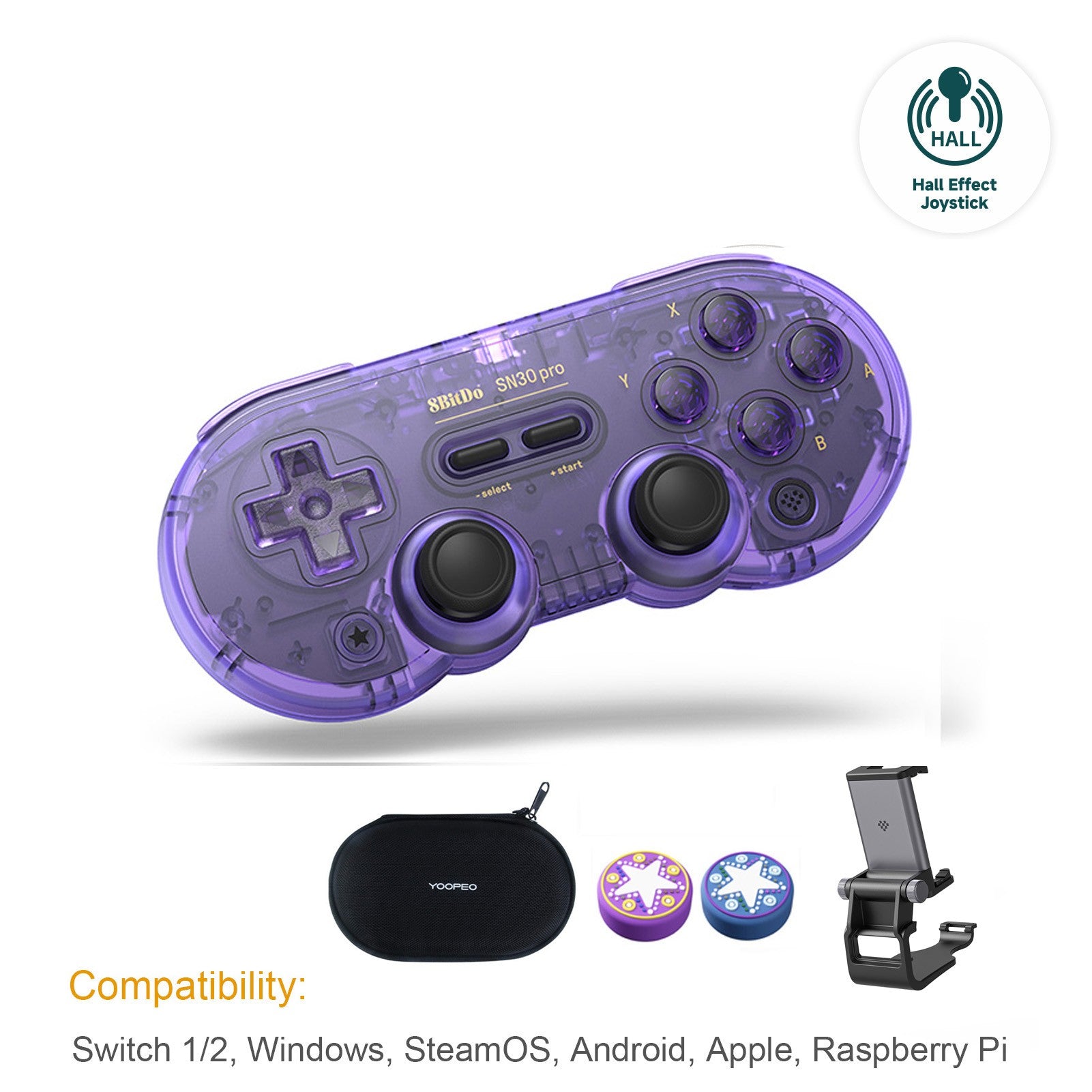 Control Inalámbrico para Juegos 8Bitdo SN30 Pro con Bluetooth y Efecto Hall para Switch 2, MacOS, Android, Raspberry Pi, Windows, Steam Deck
