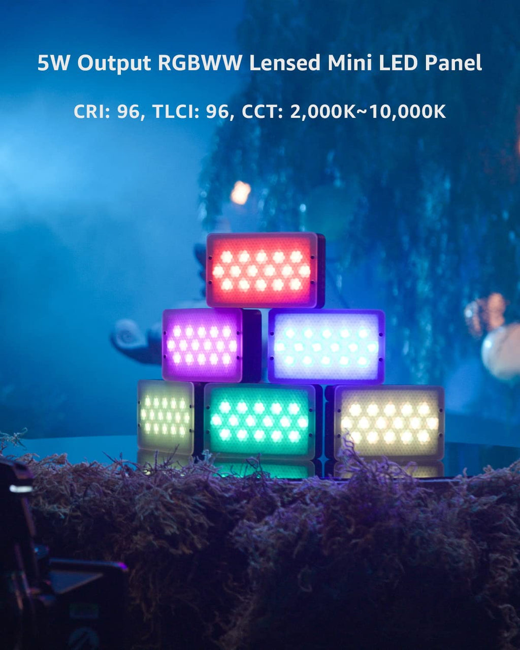 Aputure MC Pro RGBWW Luz LED, 2000K-10000K Soporte Atracción magnética Protección IP65 15 Efectos de luz incorporados Control por aplicación