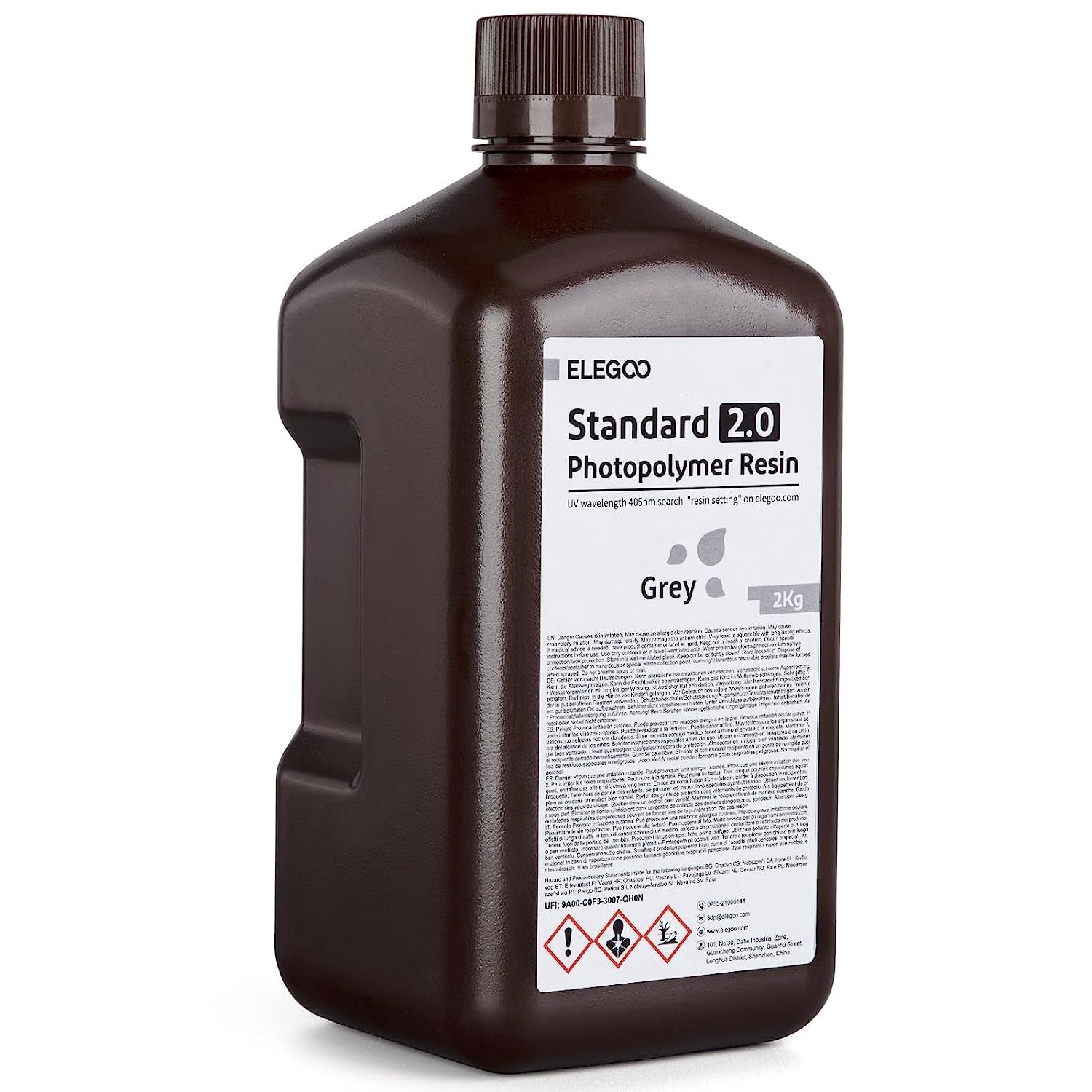 Resina para Impresora 3D ELEGOO, 2 kg, 405 nm, Resina Fotopolímera Estándar de Curado UV para Impresión 3D LCD, Alta Precisión, Bajo Olor, Gris 2000 g