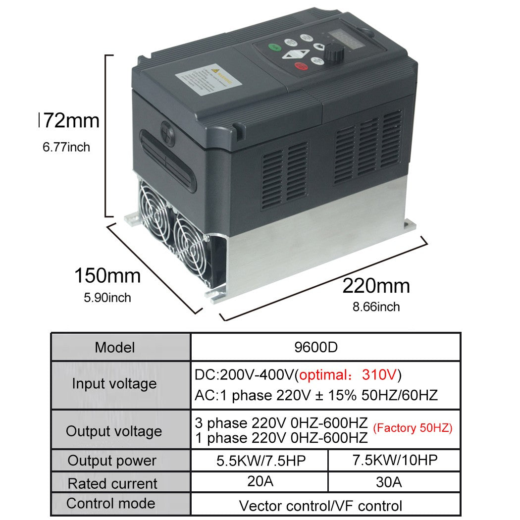 Inversor Solar VFD de 0,75-7,5 kW, 3P CC, 200-400V, entrada de 220V, convertidor de frecuencia de salida, controlador de bomba de agua, Control de velocidad MTTP