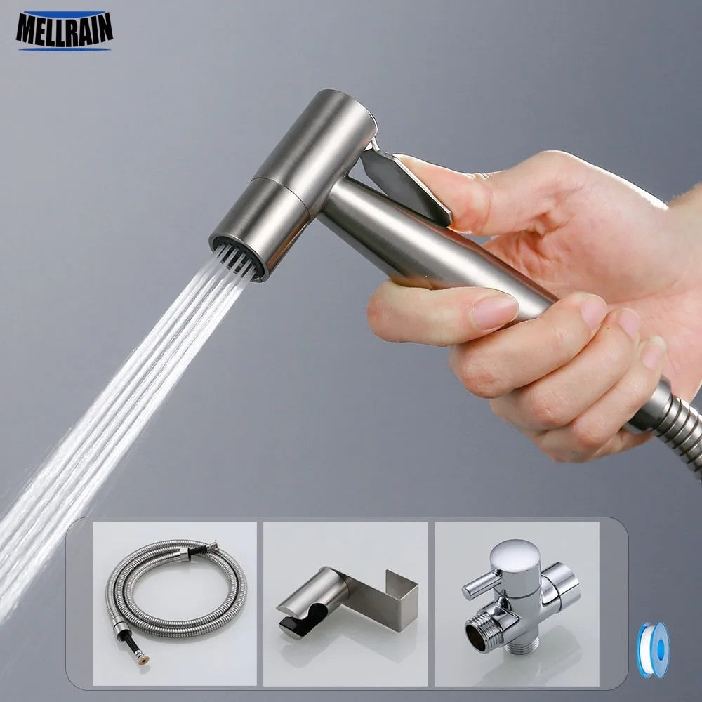 Set de Rociador Bidé Portátil para Inodoro, Grifo Bidé de Mano de Acero Inoxidable para Baño, Rociador de Mano con Cabezal de Ducha Autolimpiante