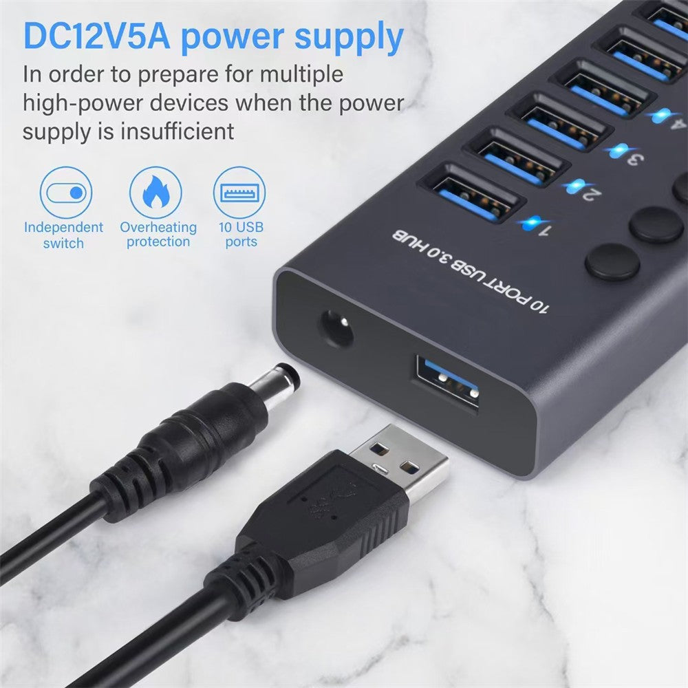 USB 3,0 Hub Socket Switch 4 6 10 puertos concentrador multi-tap multipuerto estación de acoplamiento cargador fuente de alimentación múltiple tipo C