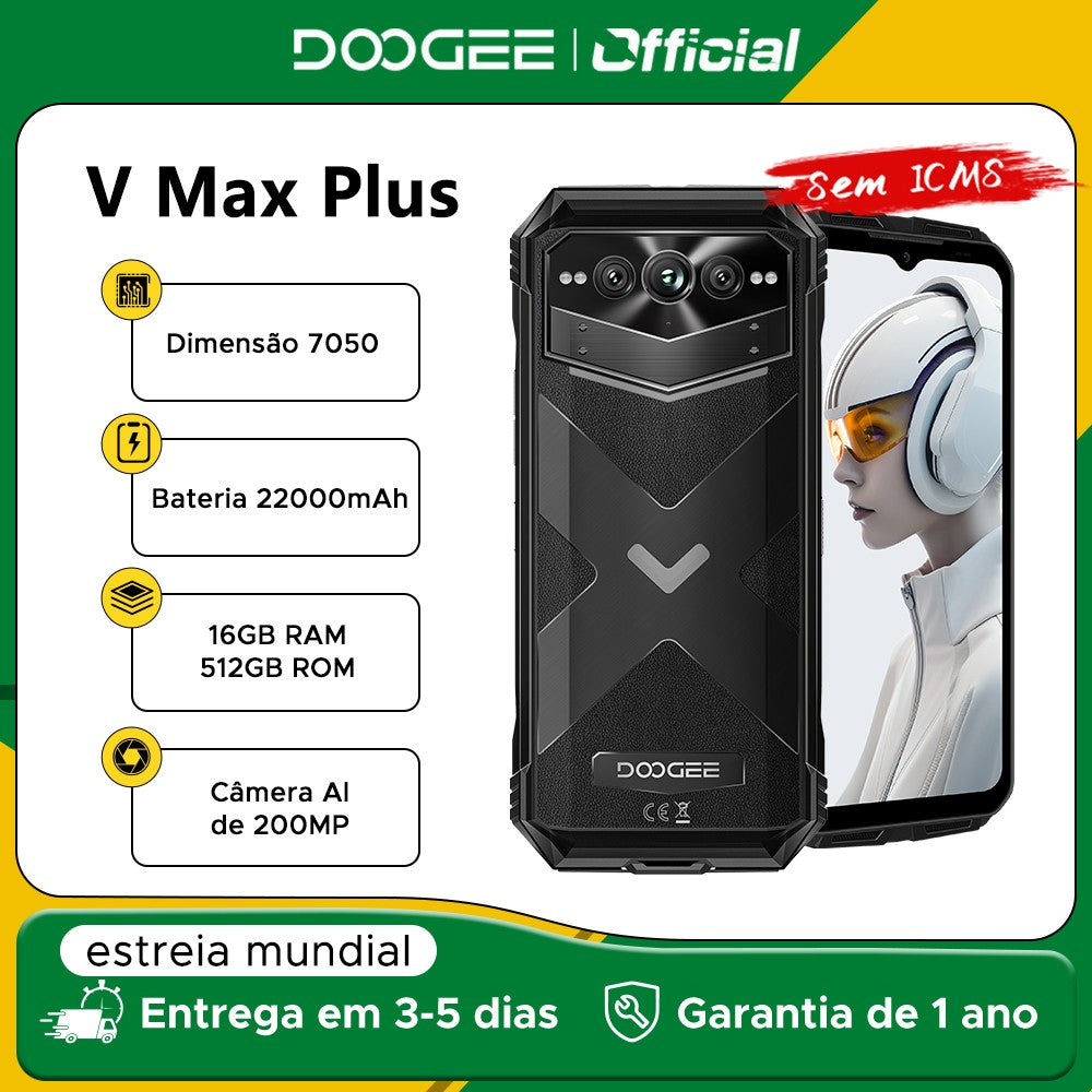 Versión Global DOOGEE V Max Plus 5G teléfono resistente 6,58 "36GB(16 +20) 512GB 200MP cámara AI 22000mAh efecto de iluminación NFC 5G teléfono