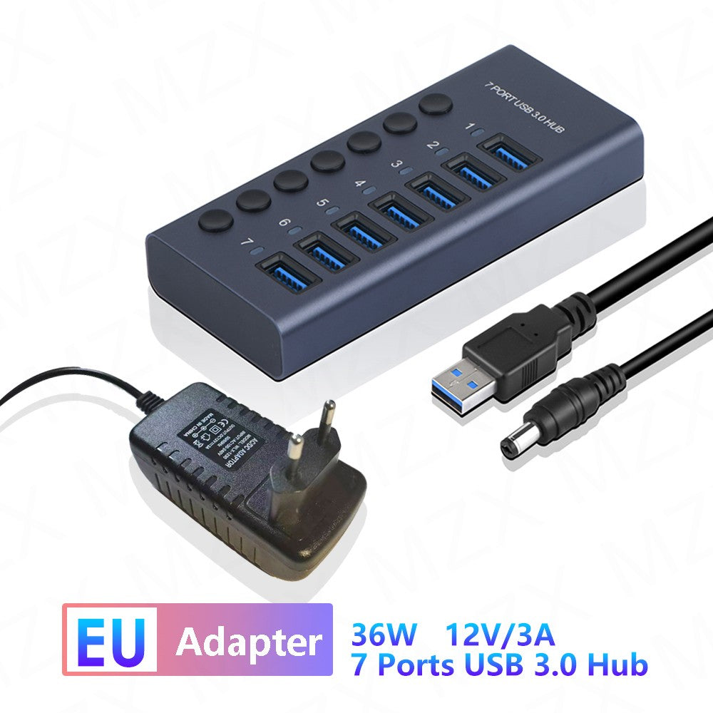 USB 3,0 Hub Socket Switch 4 6 10 puertos concentrador multi-tap multipuerto estación de acoplamiento cargador fuente de alimentación múltiple tipo C