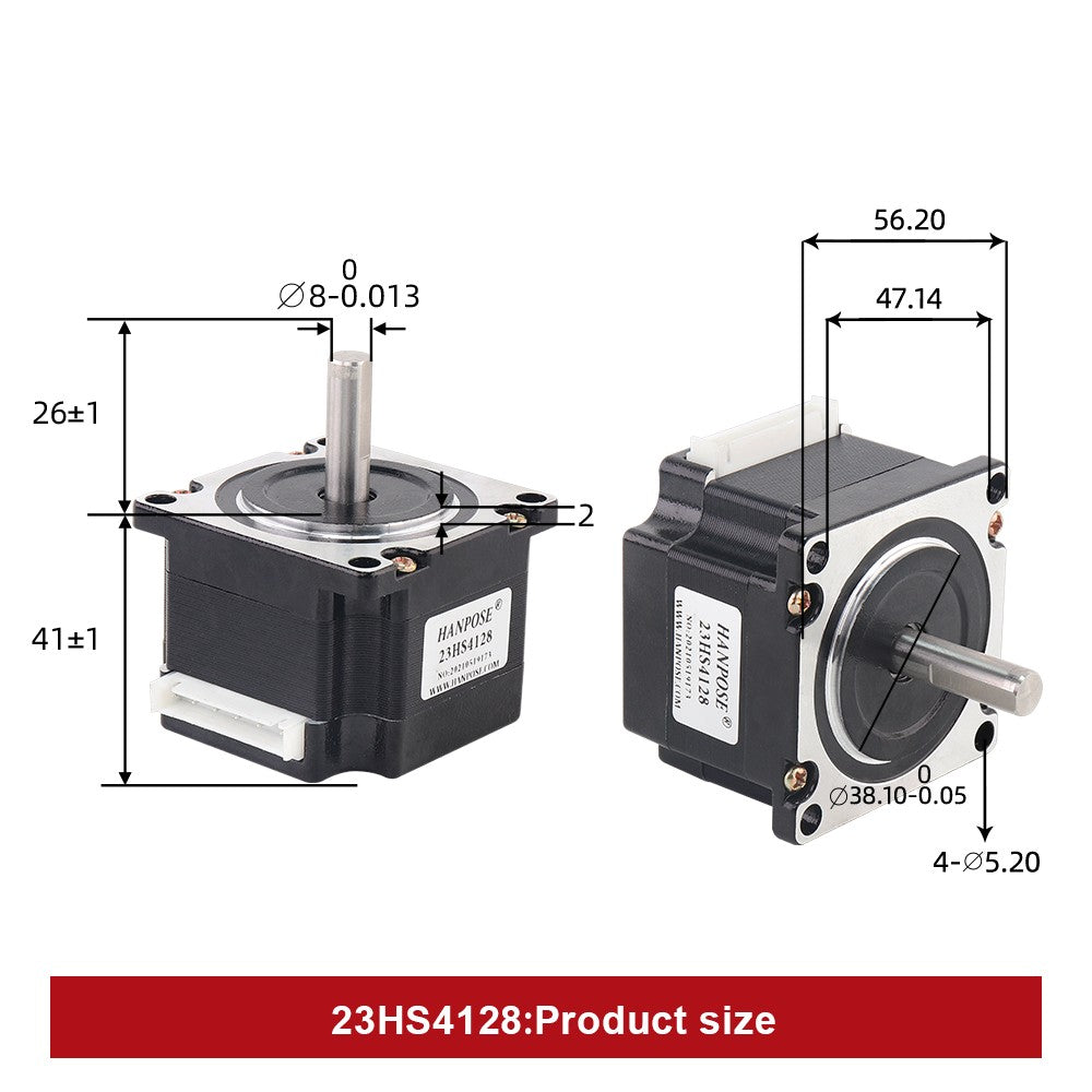 Motor paso a paso HANPOSE 23, modelo 23HS4128 23HS5128 23HS5628 23HS7628, diámetro del eje 8 mm, sistema de cuatro cables, motor serie 57.