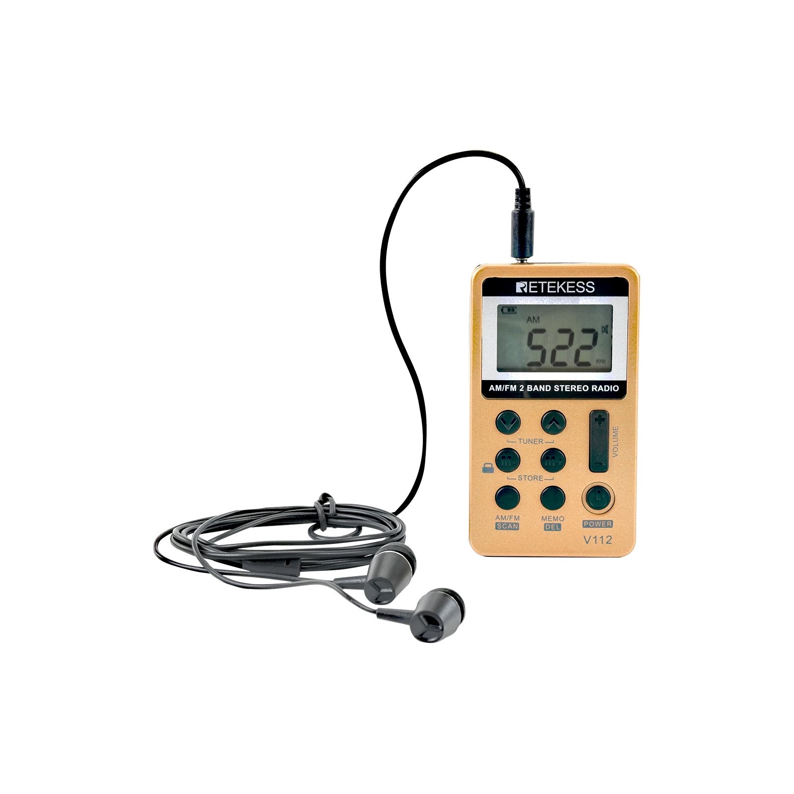 RETEKESS-Radio de 2 bandas V112, 10 piezas, FM, AM, Mini sintonización Digital portátil, receptor de Radio con batería recargable y auriculares