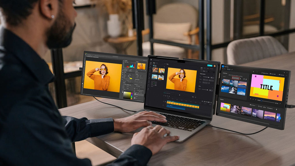 Extensor de pantalla para computadora portátil EVICIV 2K de 14" QHD 1440P, monitor triple portátil con rotación automática de 180° para Wins, Mac, Dex, Chrome, viajes, trabajo