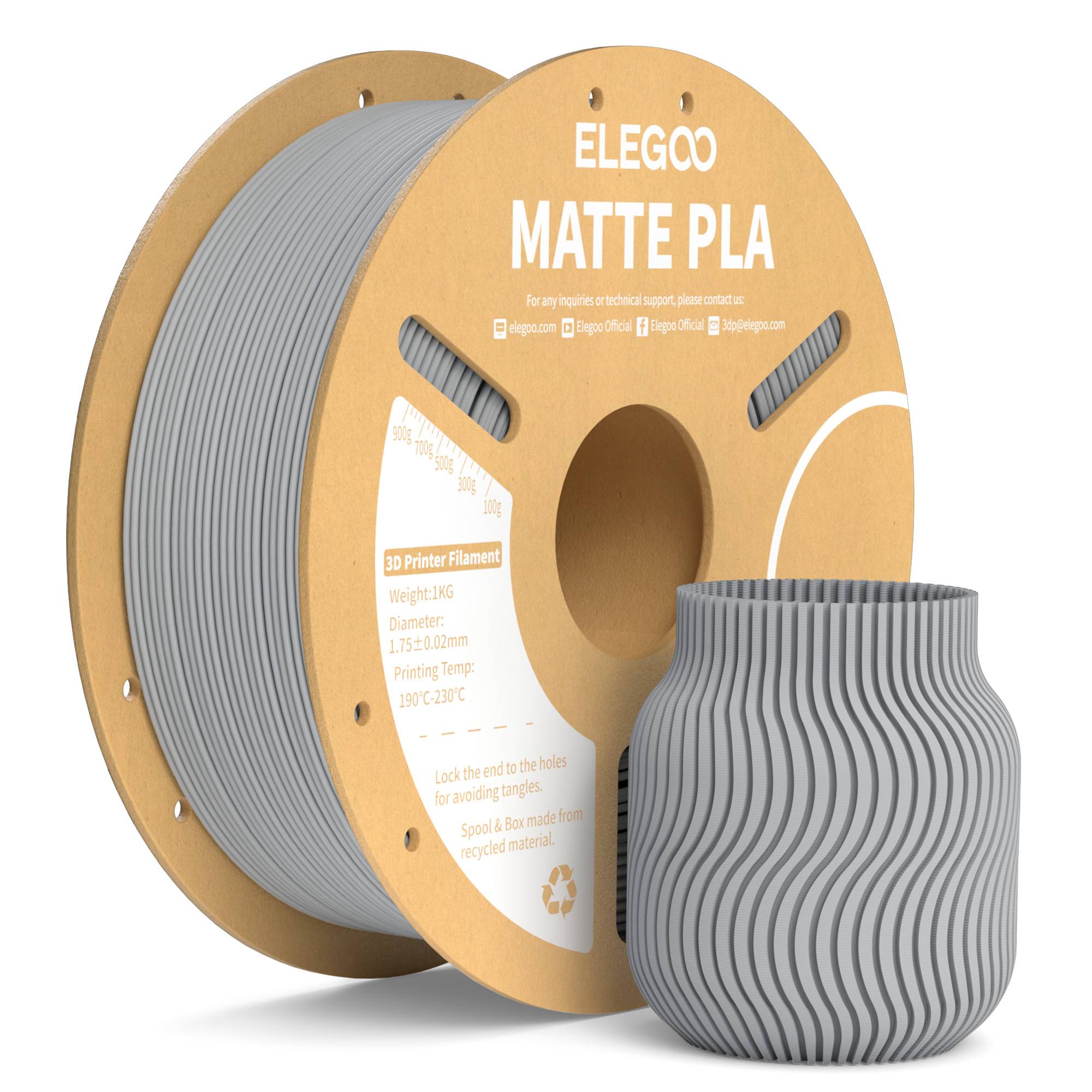 Filamento PLA Mate ELEGOO 1KG, 1.75mm para Impresora 3D FDM, Precisión Dimensional +/- 0.02mm, Bobina de Cartón de 1kg (2.2lbs)