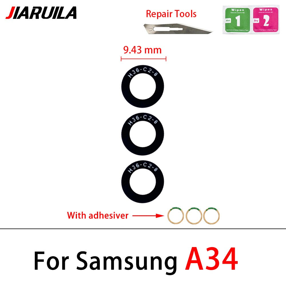 Nueva lente de cubierta de cristal de cámara trasera con adhesivo para Samsung A13 A14 23 4G A32 A52 5G A33 A53 A73 A52 A72 A82 A52S A24 A34