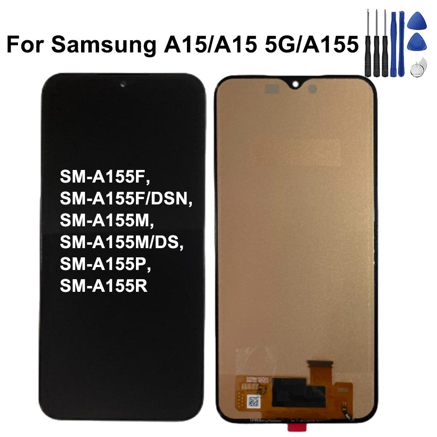 Pantalla Super AMOLED A15 A155F para Samsung A15 5G A156B, SM-A156P SM-A156U pantalla LCD Digitalizador de pantalla táctil con marco