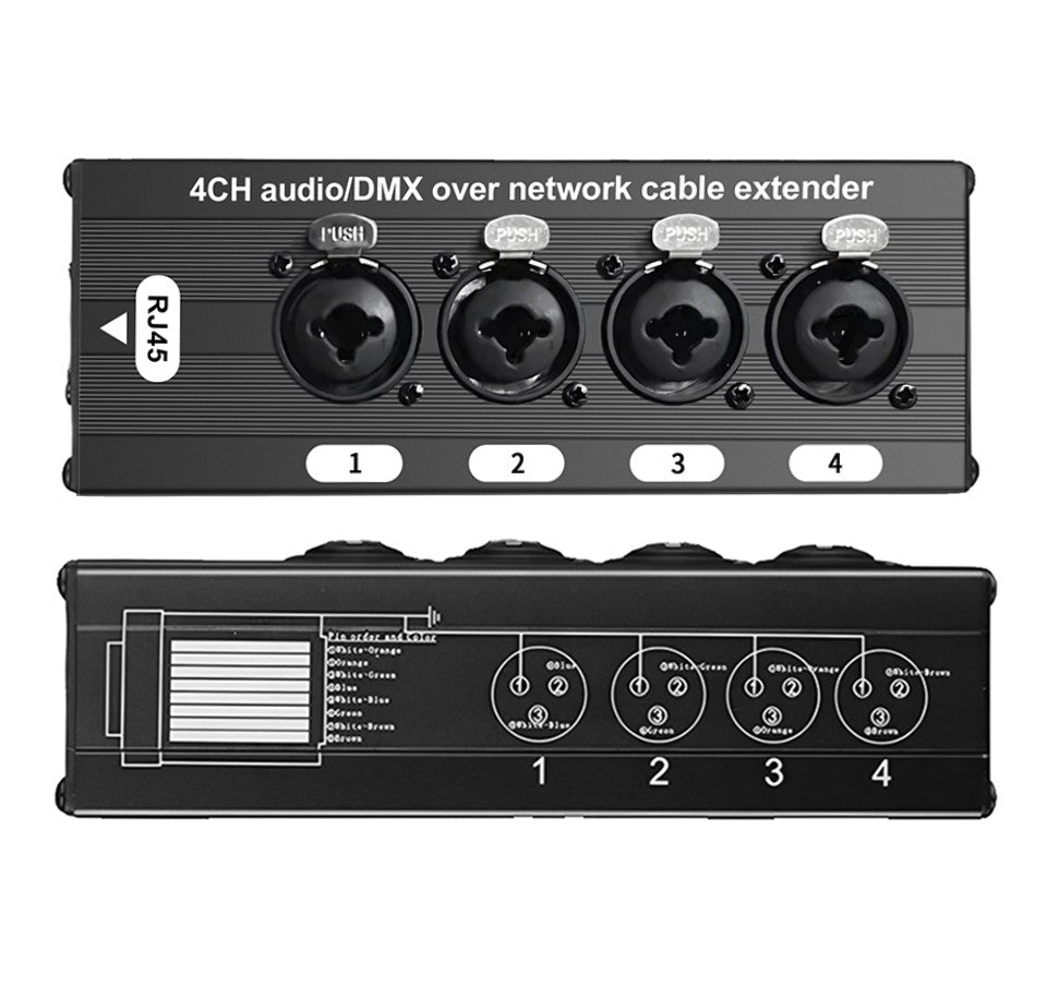 Cable extensor de audio RJ45 a XLR de 4 canales y 3 pines, extensor de señal de red DMX512 para iluminación de escenarios y estudio de grabación.