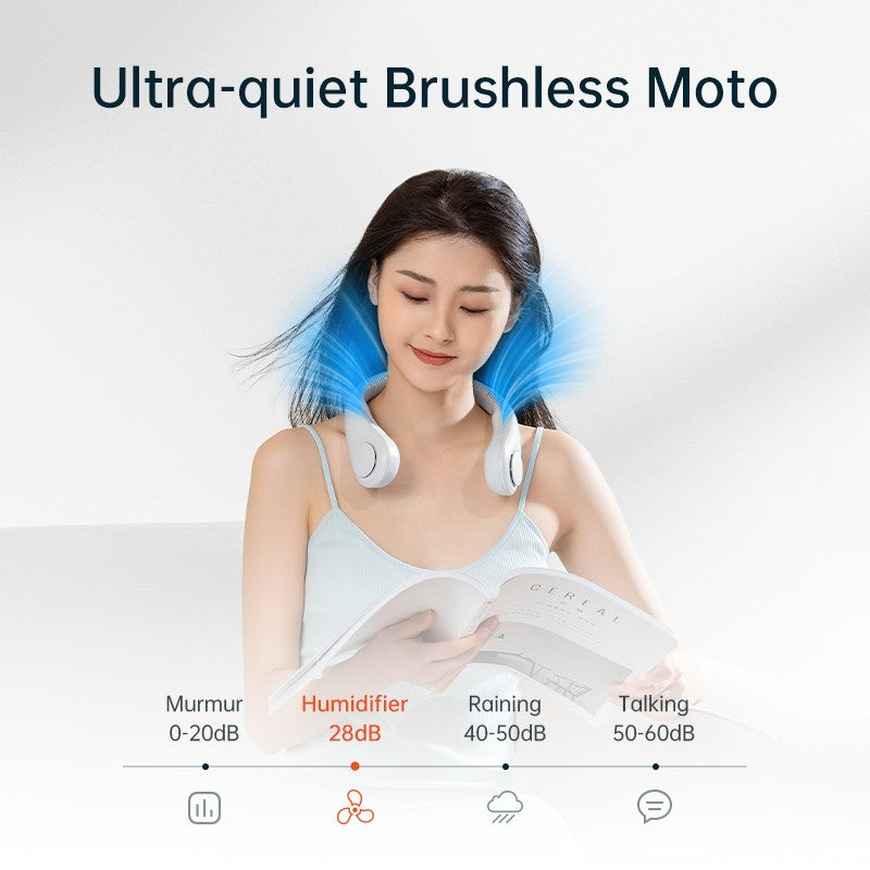 Ventilador de Cuello Portátil JISULIFE, Batería Recargable de 4000mAh, 5 Velocidades Ajustables, Ventilador de Cuello sin Aspas Manos Libres Giratorio para Deporte