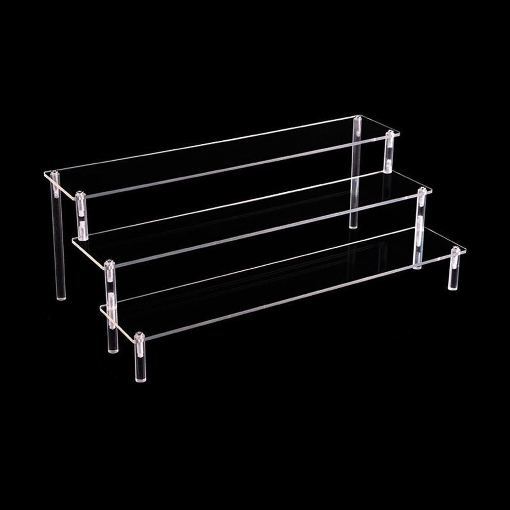 Soporte de exhibición acrílico de 1-4 niveles, estante de exhibición duradero para magdalenas, Perfume, muñeca, caja ciega Trapezoidal transparente, estante de almacenamiento