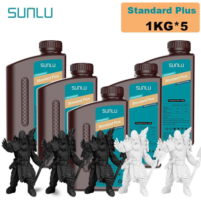 Resina SUNLU 5KG Standard Plus/14K, 1KG/Botella, Resina Fotopolímera de Curado Rápido UV de 405nm para Impresora 3D LCD