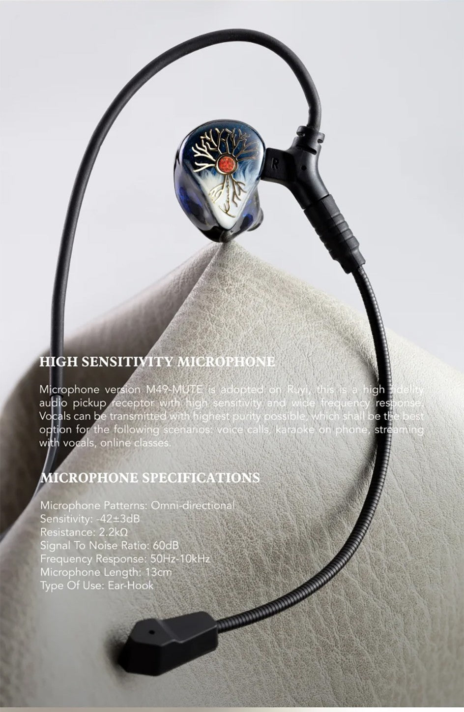 Cable de auriculares Celest RUYI con Cable de micrófono de pluma desmontable Audio IEMs pastilla de Audio auriculares para juegos transmisión en vivo