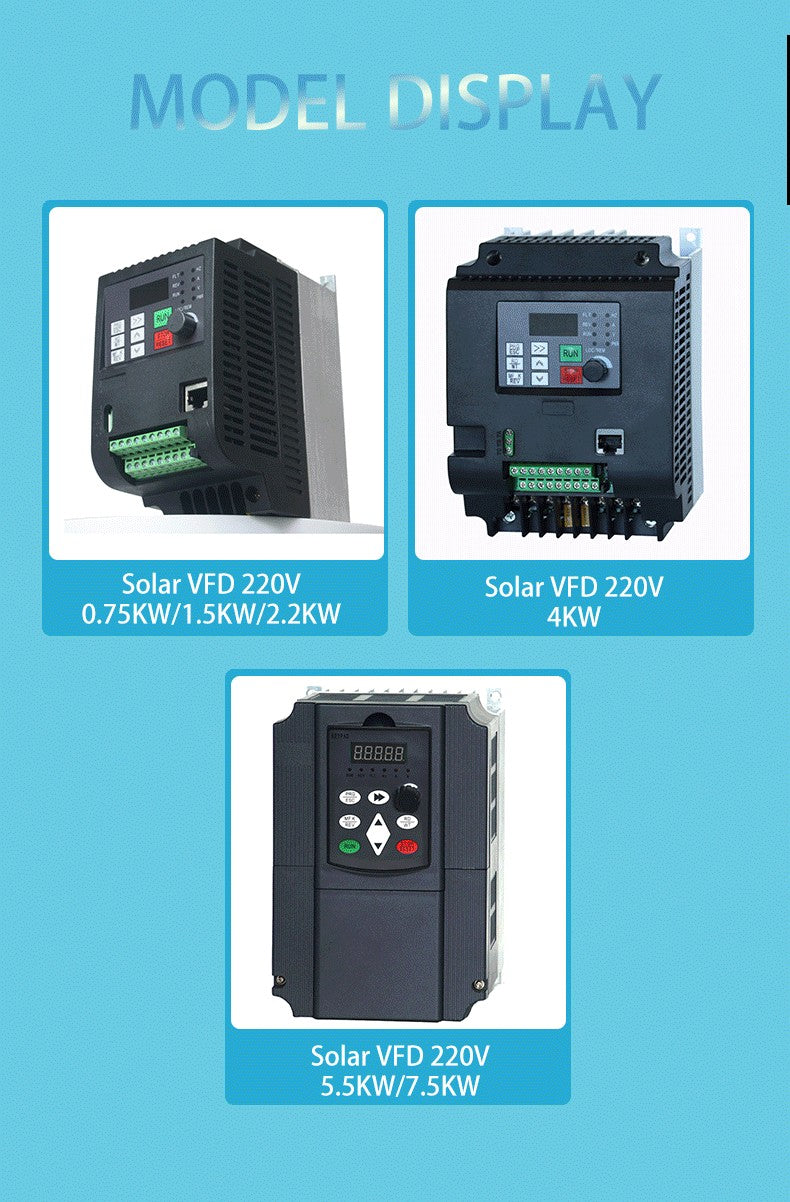 Inversor Solar VFD de 0,75-7,5 kW, 3P CC, 200-400V, entrada de 220V, convertidor de frecuencia de salida, controlador de bomba de agua, Control de velocidad MTTP