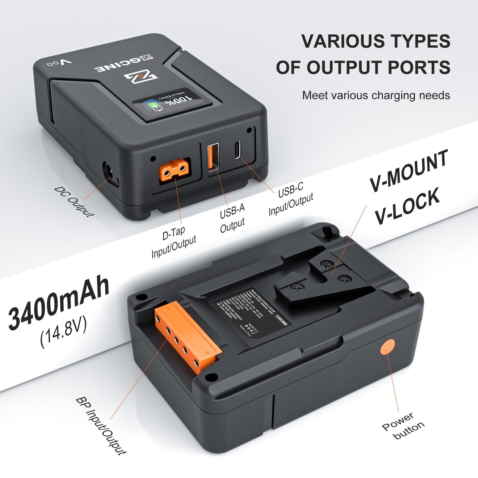 (DO Brasil) Batería de litio V-Lock ZGCINE ZG-S200 V99 con montura V para videocámaras/dispositivos digitales/luces de video/monitores