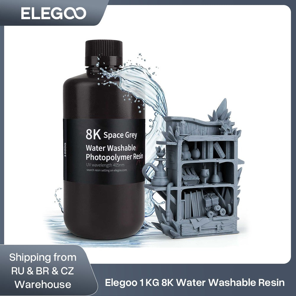 ELEGOO 8K Resina de impresora 3D 405nm Resina lavable con agua Resina de curación UV Ideal para impresora 3D SATURN 2 8K Gris espacial 1000g