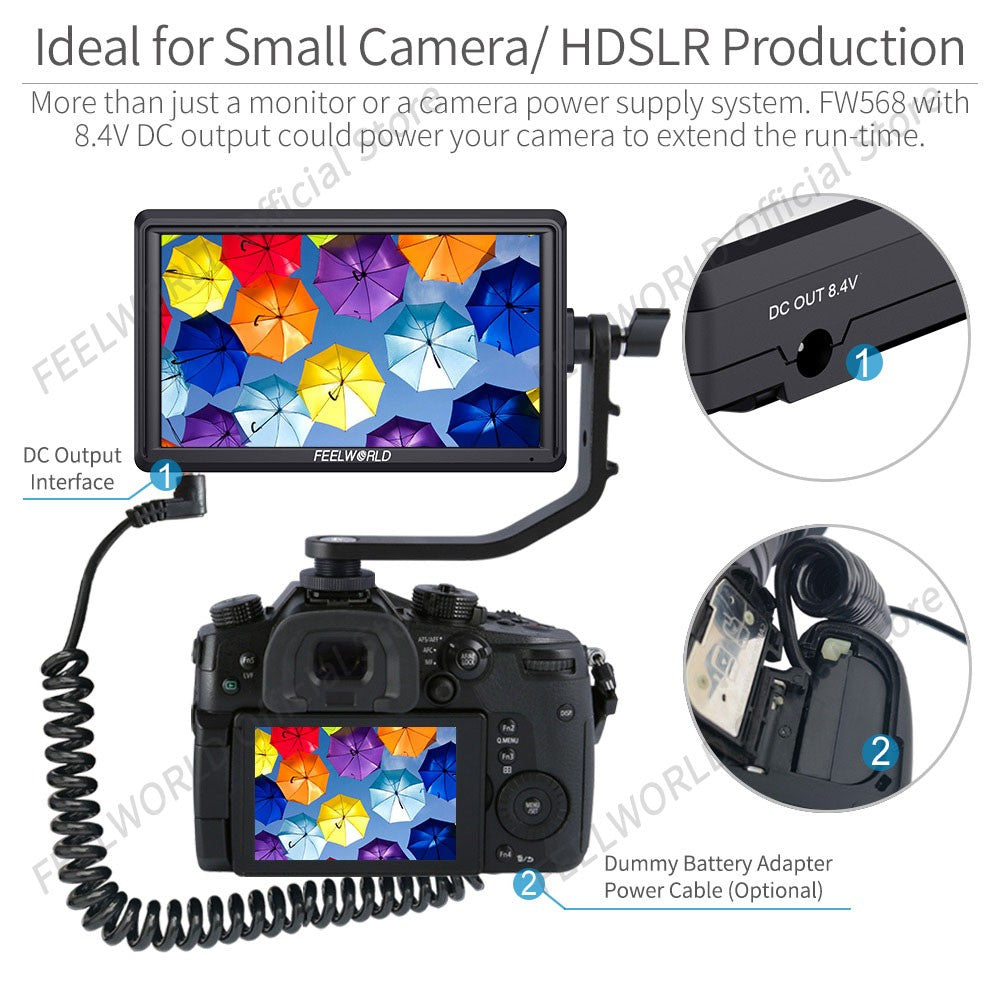 FEELWORLD FW568 V3 6 pulgadas 3D LUT DSLR cámara Monitor de campo IPS Full HD192