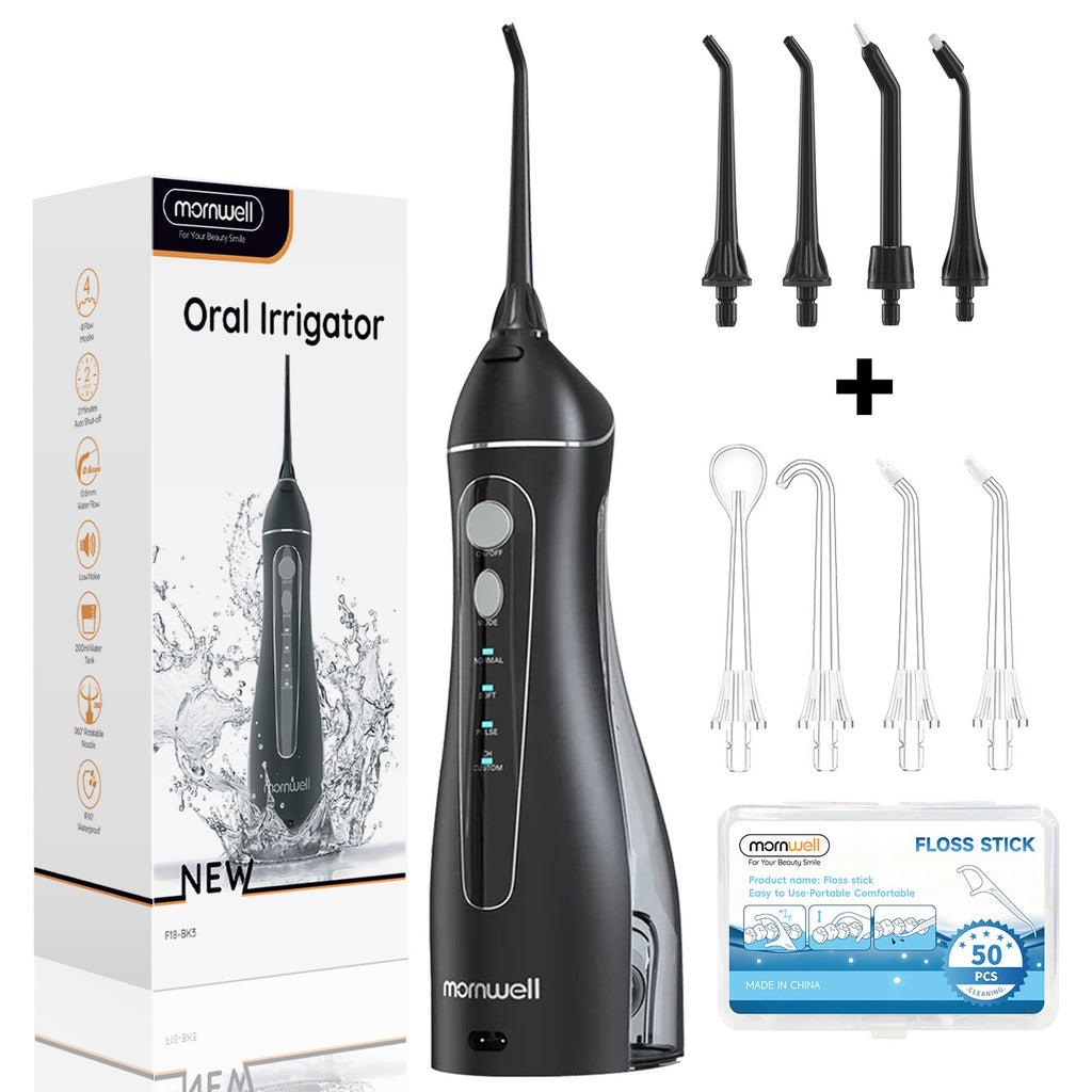 Hilo de agua portátil F18, 4 modos, recargable por USB, 4 boquillas, chorro de agua Oral, tanque de agua de 200ml, resistente al agua