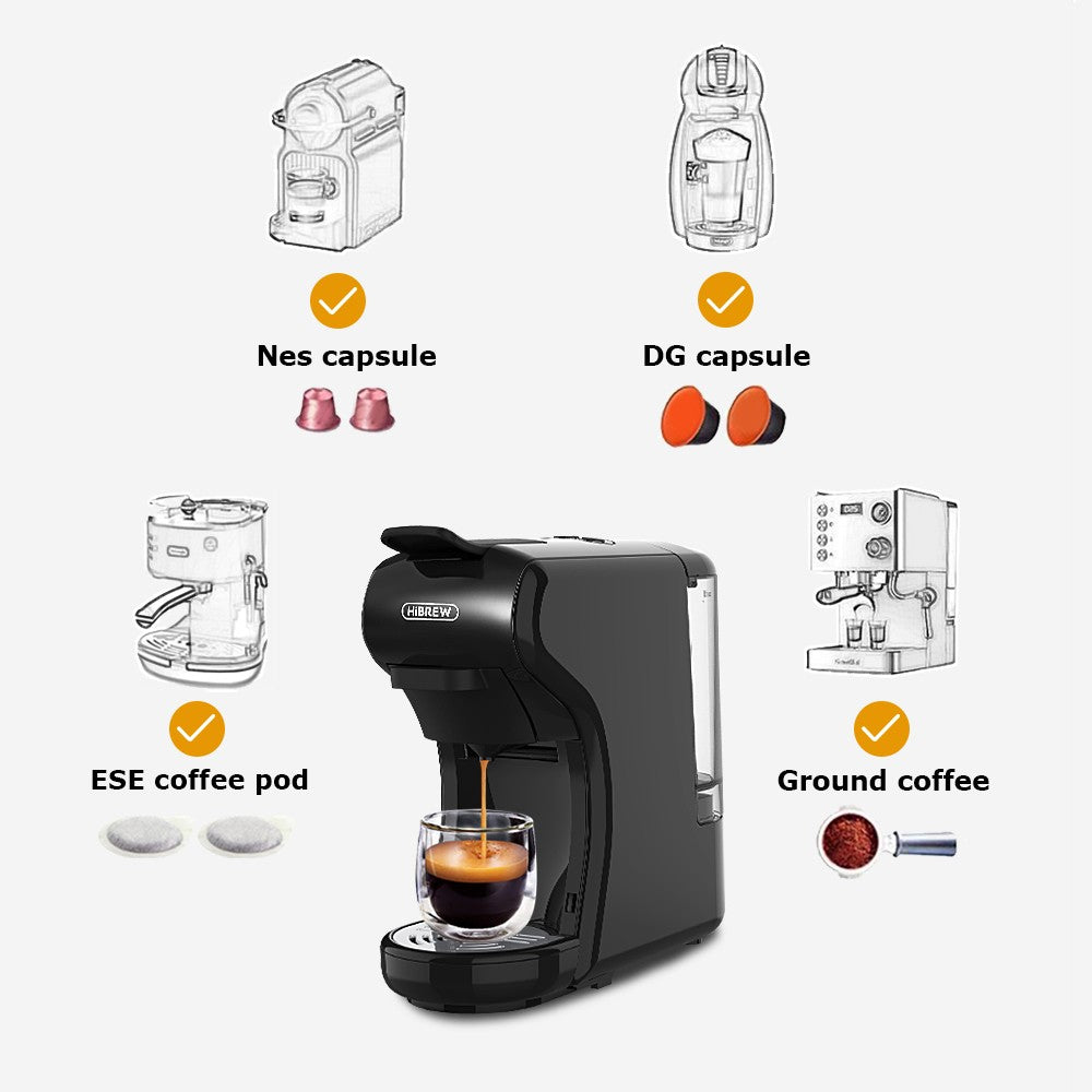 Máquina de café HiBREW 19 Bar 4 en 1, Cápsula múltiple caliente y fría, Cafetera Espresso, Cafetera de cápsulas Dolce Milk Nexpresso en polvo H1A