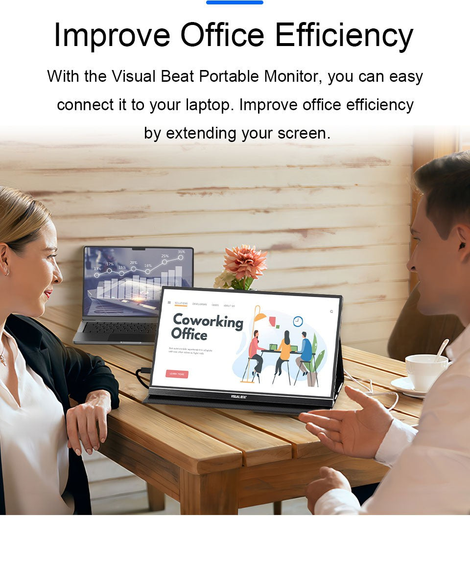 VISUALBEAT Monitor Portátil con Pantalla Táctil de 15.6'', FHD 1080P IPS HDR, con USB-C y HDMI, para Laptop, PC, Mac, Consola, Oficina y Viajes