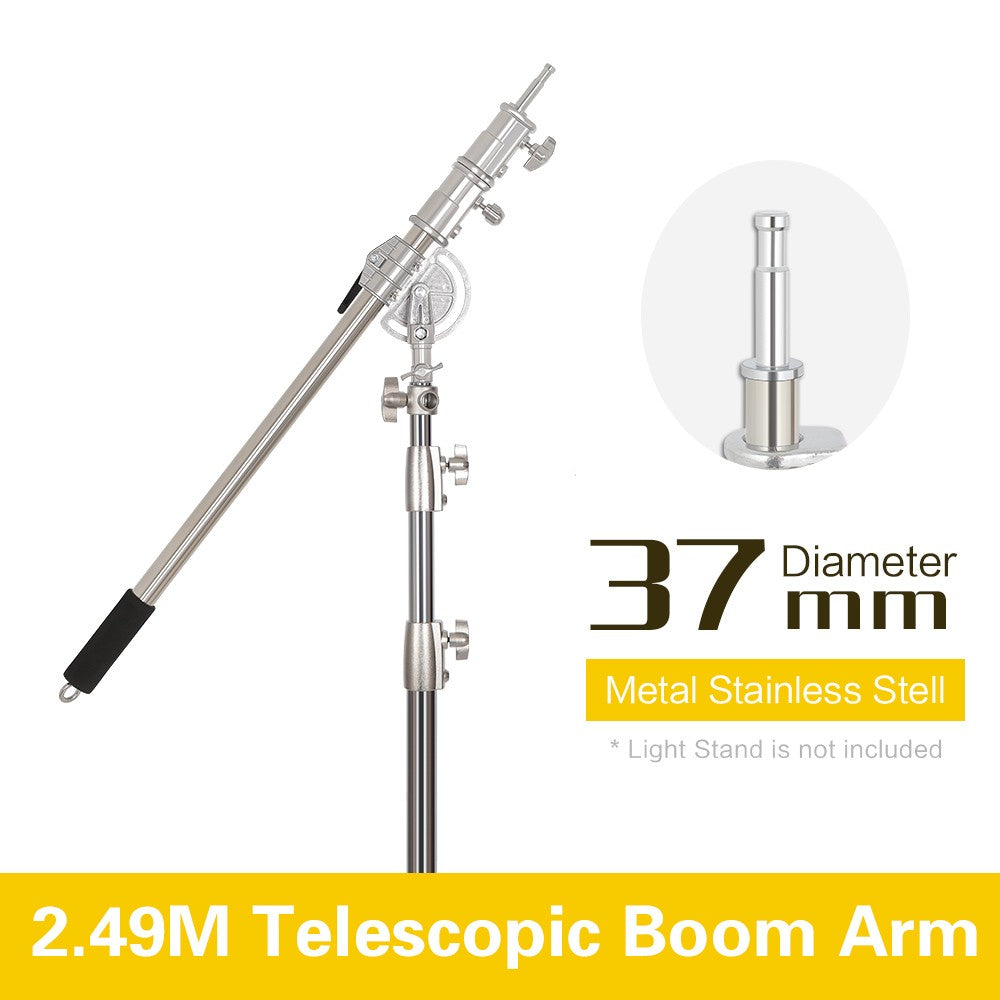 Kit de soporte C de acero inoxidable, soporte de luz con bolsa de peso, accesorios de estudio fotográfico, varilla de extensión, brazo cruzado de 2,49 M de longitud