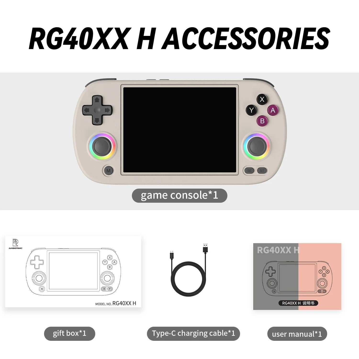 ANBERNIC RG40XX H consola de juegos portátil Retro consolas de videojuegos RG 40XX H 3200mAh 4,0 pulgadas pantalla IPS Joystick iluminación RGB