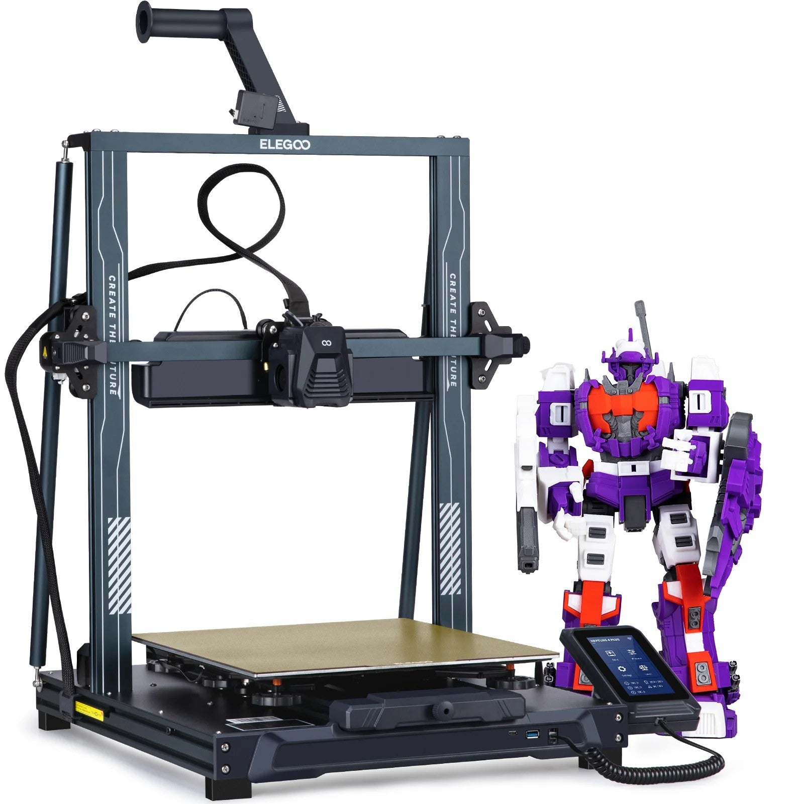 Impresora 3D FDM ELEGOO NEPTUNE 4 PLUS con velocidad de impresión de hasta 500 mm/s, extrusor directo de doble engranaje, volumen de construcción 320x320x385 mm