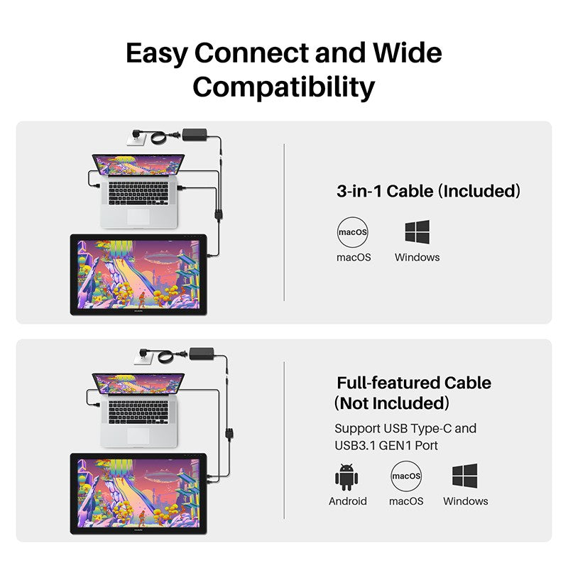 HUION-tableta gráfica Kamvas 24 Plus de 23,8 pulgadas, QLED Monitor con pantalla IPS, completamente laminada, 140% sRGB Pantalla de dibujo Lápiz digital 8192 niveles de presión
