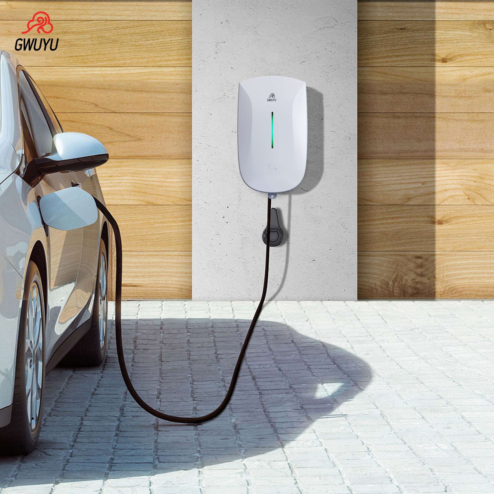 Estación de carga EV GWUYU Plug and Play Tipo 2 IEC62196-2 32A 7KW 220V 22KW 380V 11KW 16A 3 fases EVSE Wallbox 5 metros