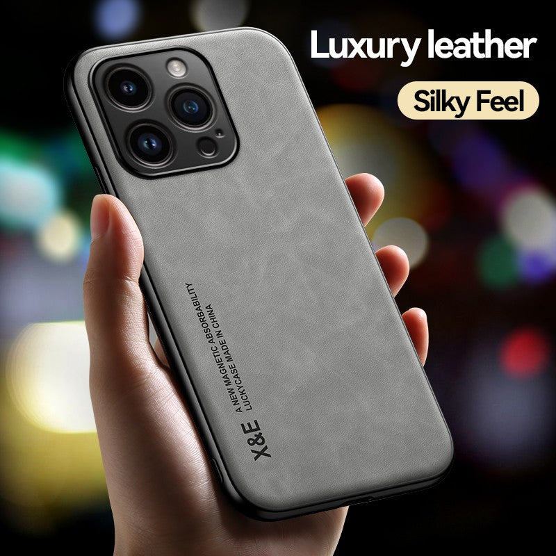 Funda de cuero de lujo para iPhone 16 Pro Max, funda con placa de Metal, soporte para coche, funda para iPhone 16 Pro 16Plus