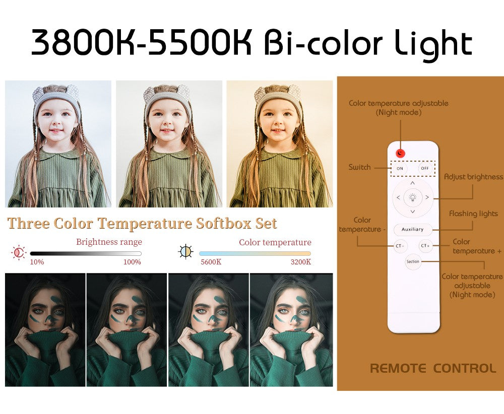 Kit de iluminación Softbox de 20-135W, lámpara LED de fotografía de 50x70CM, equipo profesional de sistema de luz continua para estudio fotográfico