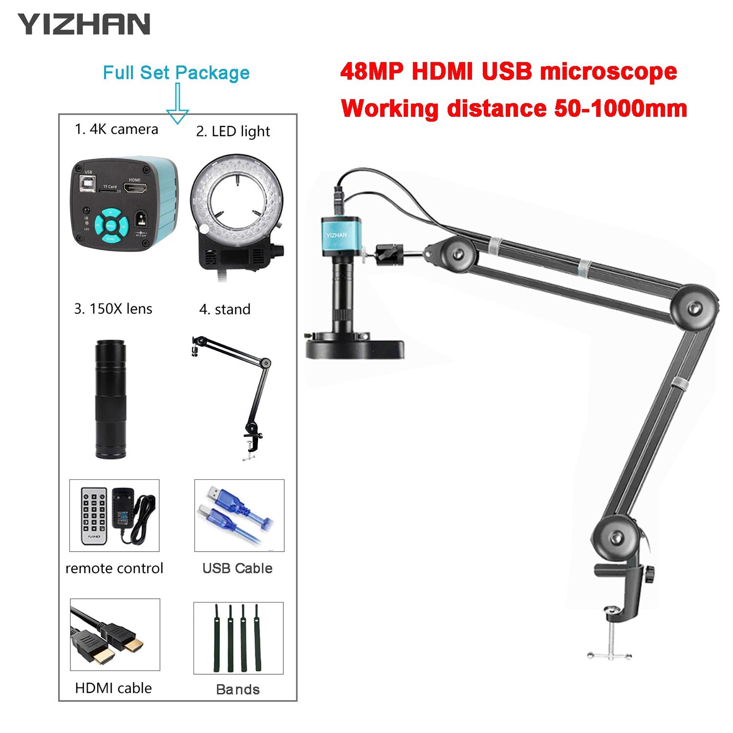 YIZHAN 60MP 48MP 13MP HD microscopio Digital para soldar 4K HDMI USB VGA microscopio electrónico cámara lente de Zoom para medir