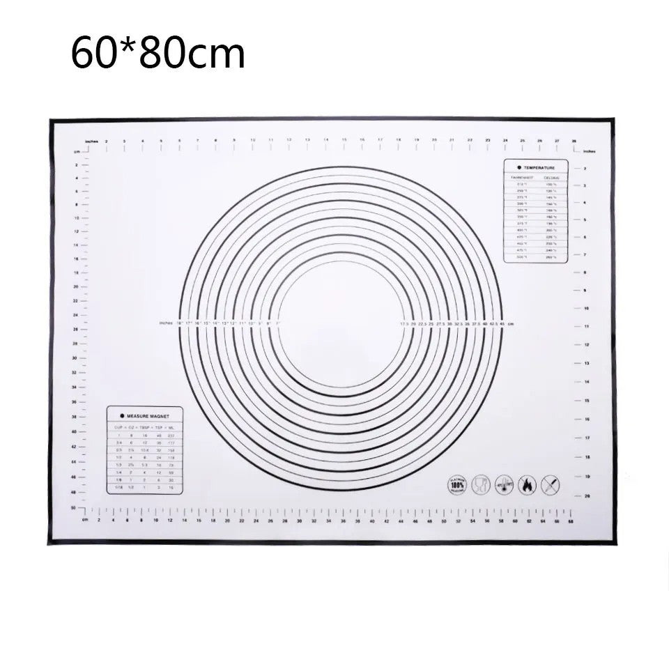 Almohadilla de silicona de 60/50/40cm, estera para hornear, hoja para amasar masa, estera para cocina, rollo de masa, Pizza, soporte antiadherente para masa grande