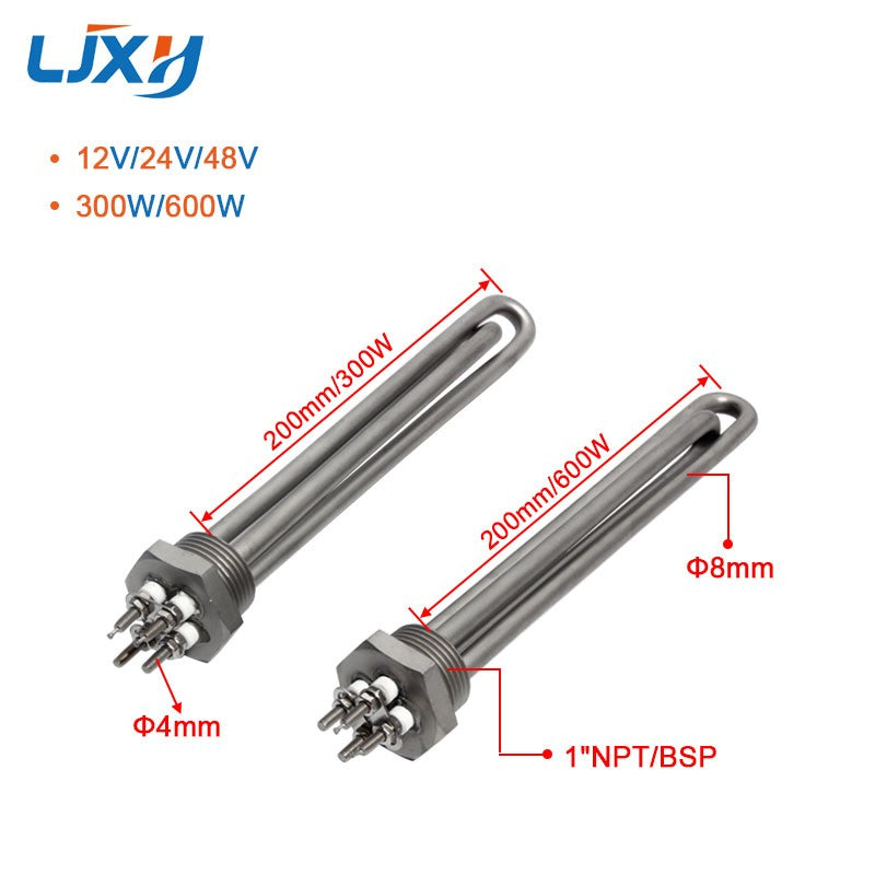 LJXH elemento calentador de agua Solar Tubular, 1 pulgada, NPT/BSP, elemento de calefacción eléctrica, cc 12V/24V/48V, 300W, 600W, todos los 304 S