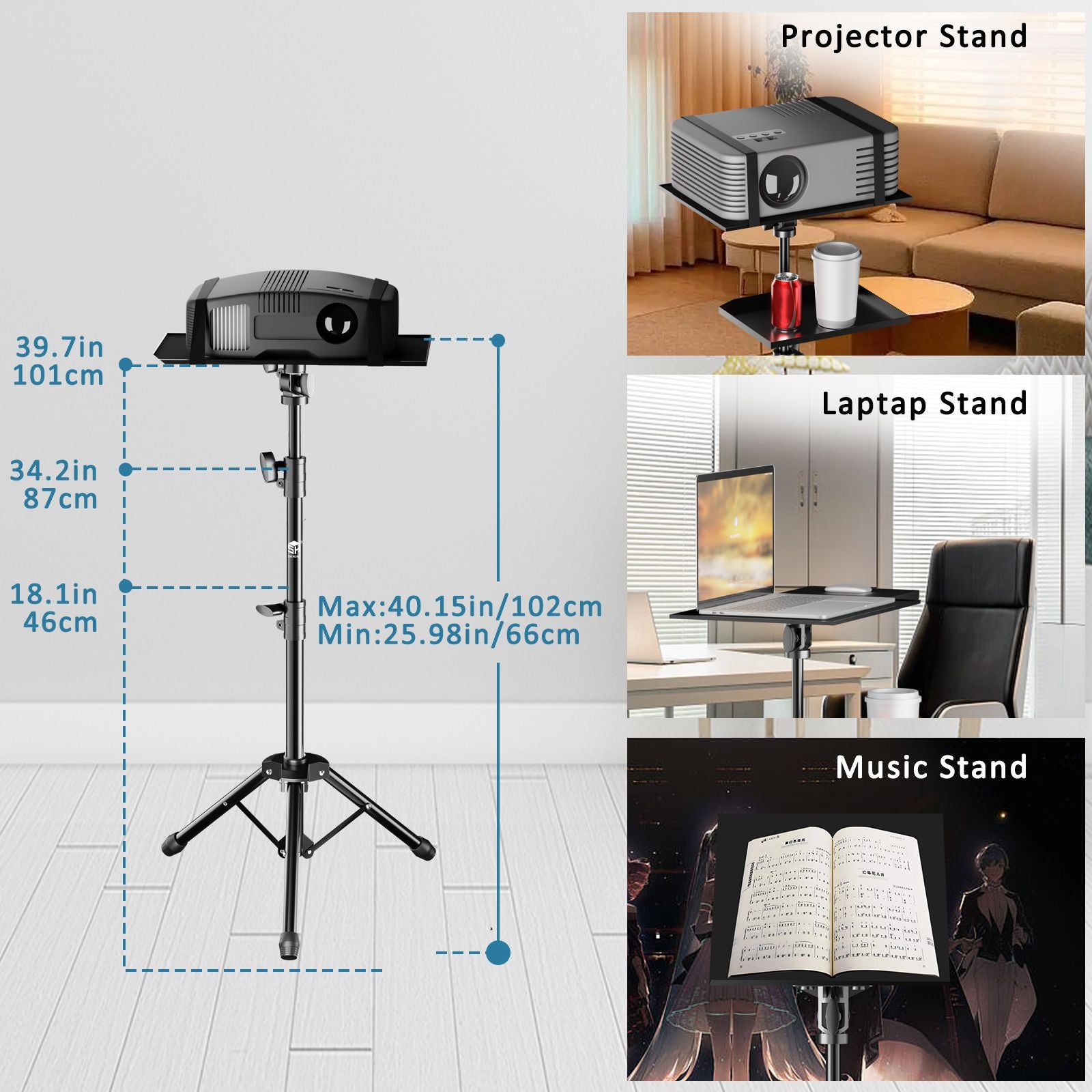 Trípode para Proyector SH - Soporte Ajustable para Laptop, Mesa de Mezclas DJ, Escritorio para Computadora en Exteriores, Soporte para Escenario o Estudio