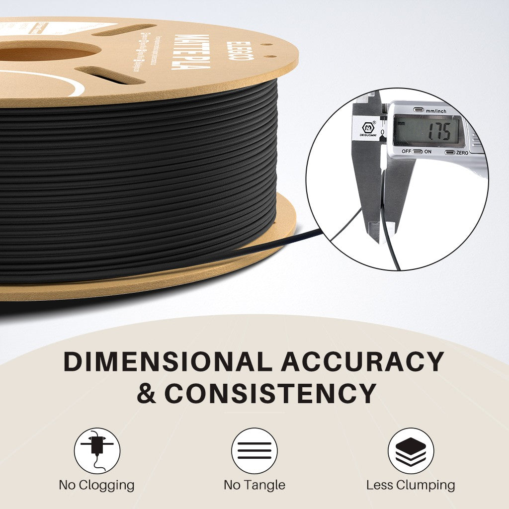 Filamento PLA Mate ELEGOO 1KG, 1.75mm para Impresora 3D FDM, Precisión Dimensional +/- 0.02mm, Bobina de Cartón de 1kg (2.2lbs)