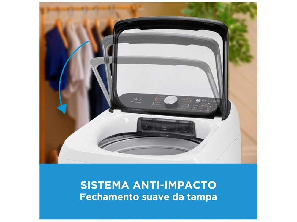 Lavadora Midea de 13 kg con Tambor de Acero Inoxidable, 13 Programas de Lavado, Agitador White Wave – 110V