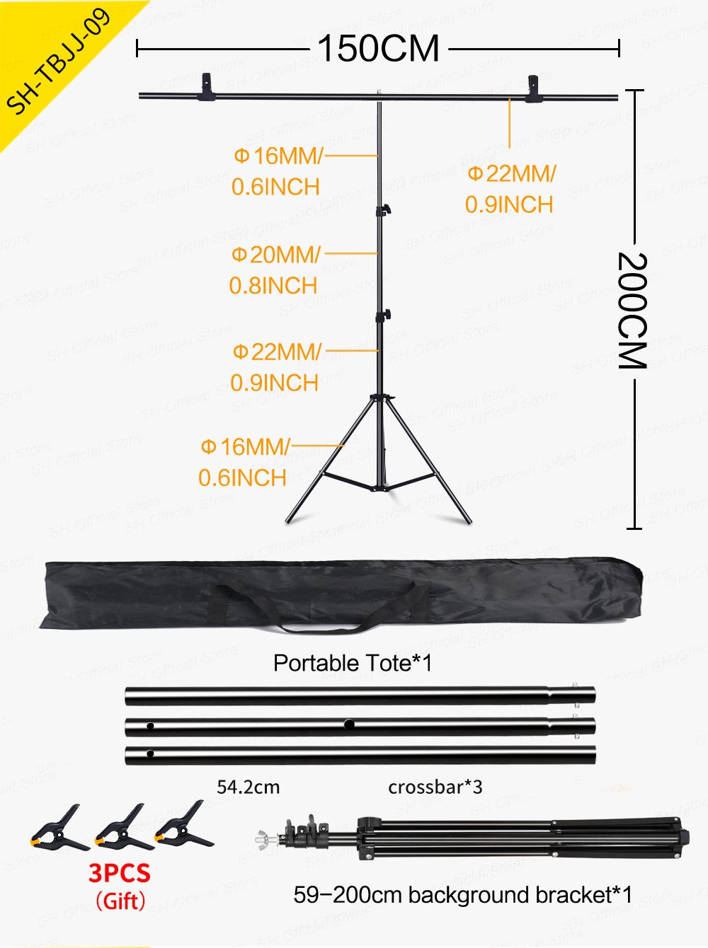Fondo en forma de T, soporte de fondo para fotografía, sistema de soporte ajustable, estudio fotográfico para fondos de muselina no tejida con Clip