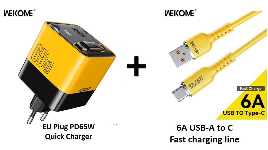 WEKOME-cargador rápido con cabezal de carga USB-C de 65W con Cable tipo C incorporado de 80cm, adecuado para iPhone16 15 Promax PD 27W Xiaomi Samsung