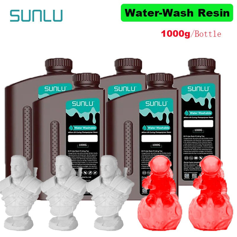Resina ABS lavable con agua SUNLU de 5 kg, 1000 g/botella, resina fotopolímera de curado UV rápido de 405 nm para impresión 3D LCD