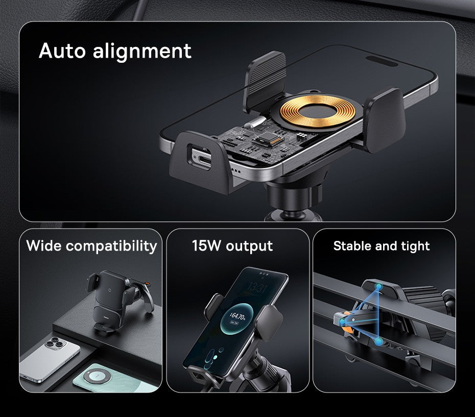 Soporte de teléfono Baseus para coche, cargador de teléfono inalámbrico QI infrarrojo de 15W para iPhone, Xiaomi, Samsung, soporte para coche, carga rápida, fácil Control