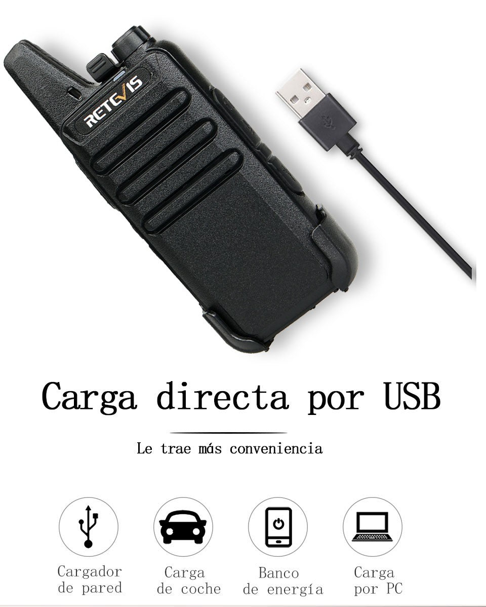 Retevis RT622 Mini Walkie Talkie 2 unidades PMR446 Radio portátil bidireccional con PTT Ideal para restaurantes y hoteles