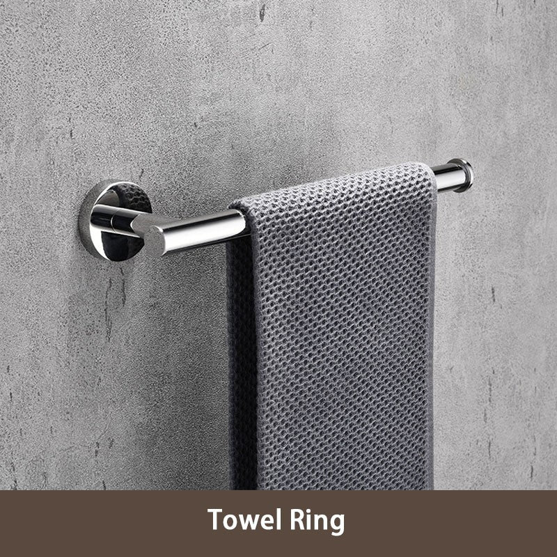 Juego de accesorios de baño con espejo brillante, barra de toalla redonda, soporte de papel higiénico, anillo de toalla, gancho para bata, bricolaje de acero inoxidable
