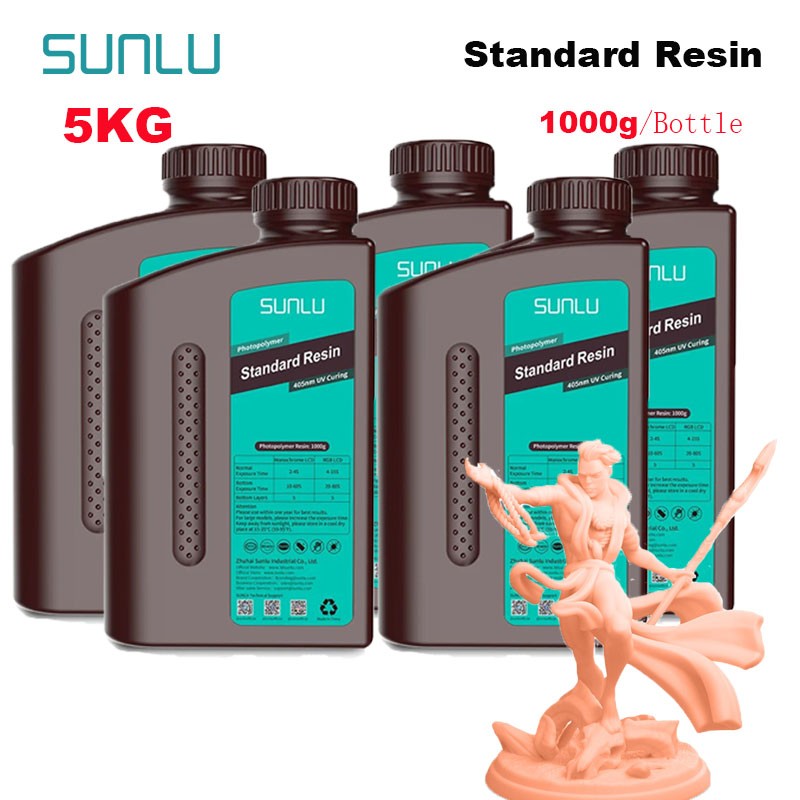 SUNLU 5KG estándar/resina 3D de lavado de agua 405nm resina UV para la mayoría de los materiales de impresora 3D SLA/DLP/LCD sensible a los rayos UV 1kg