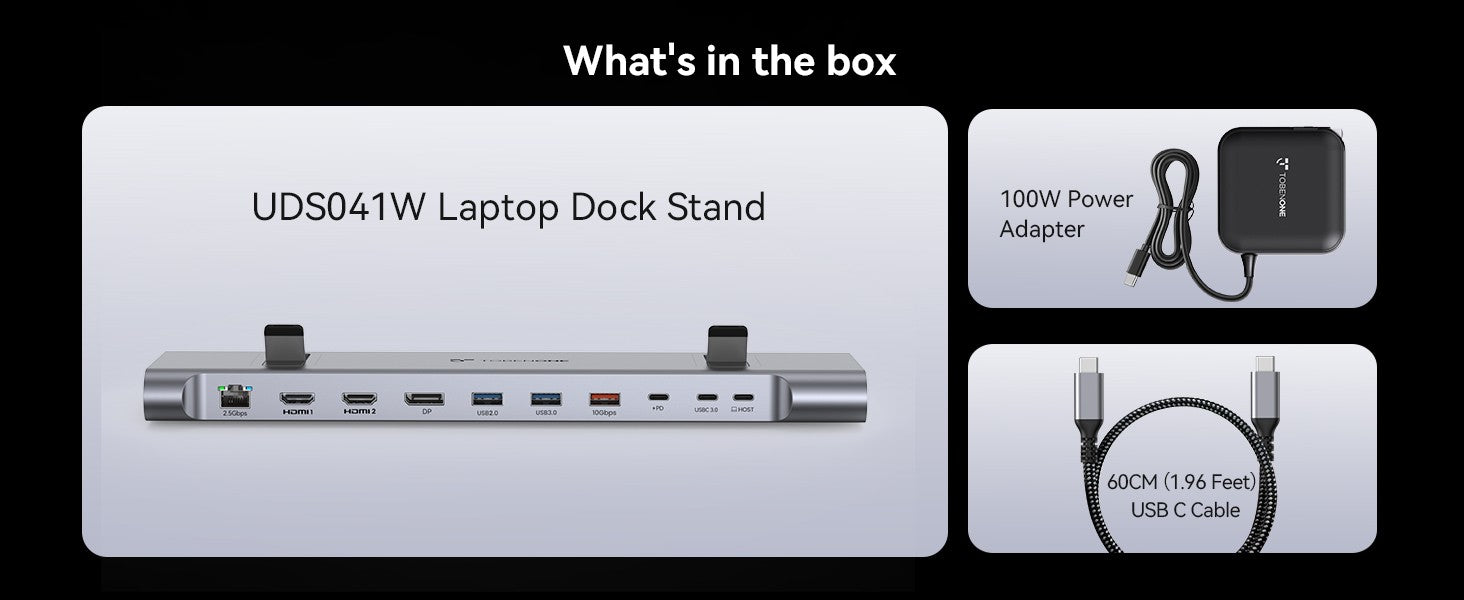 TobenONE Estación de acoplamiento USB C Soporte para computadora portátil Monitor 4K dual/triple con fuente de alimentación Gan III de 100 W, Ethernet de 2,5 Gbps