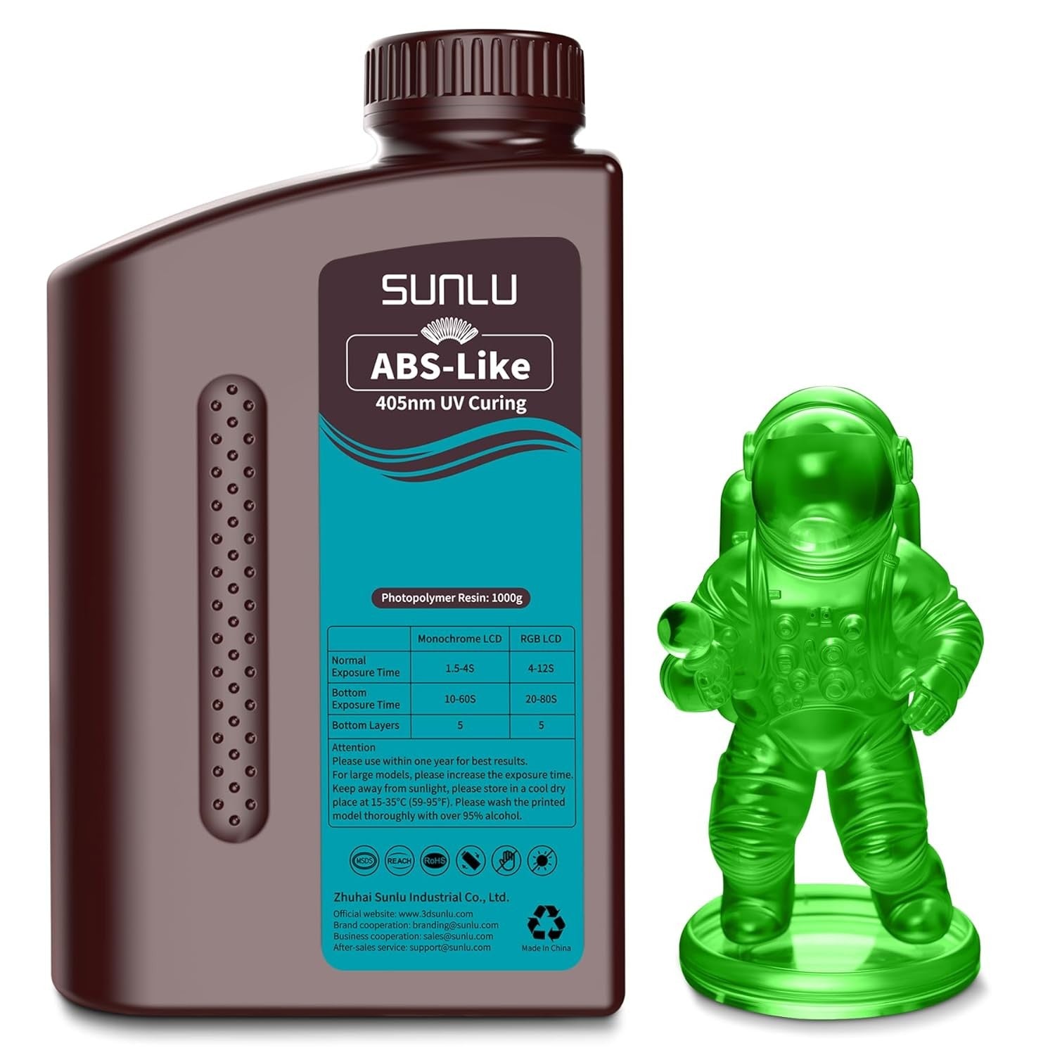 SUNLU 1KG ABS como/resina ABS lavable con agua 1000G/botella 405nm resina fotopolímero de curación UV rápida para Material de impresora LCD 3D