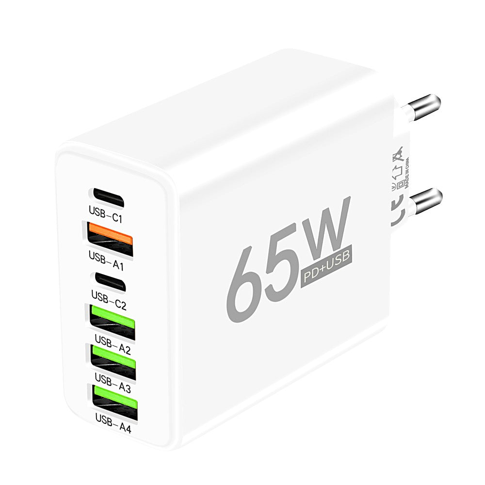 Cargador USB de 65W, adaptador de carga rápida PD tipo C de 6 puertos para iPhone 13, 14, 15, Samsung, Xiaomi, Huawei, cargador rápido de pared para teléfono móvil